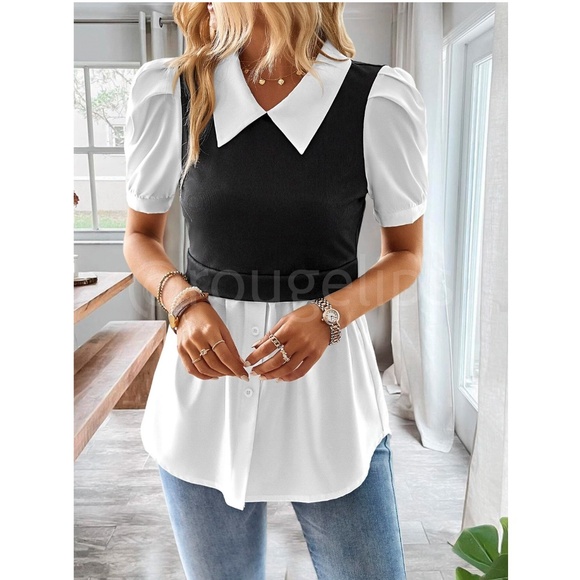2 in 1 Black Knit Vest on White Button Down Shirt Short Sleeve - Picture 4 of 6